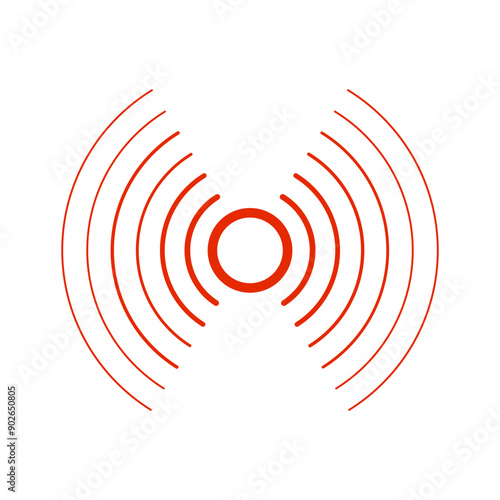 Red radar, sound waves vector icon with editable stroke