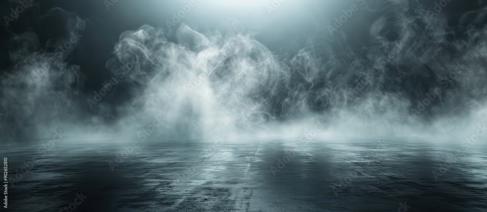Fototapeta premium Mystical Foggy Landscape with Dark Atmosphere and Reflective Wet Surface