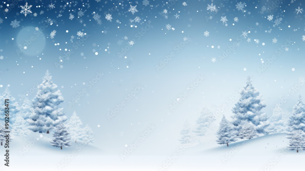 Blue Christmas background with abstract fir trees and snowfall at night. Neural network ai generated art Blue Christmas background with abstract fir trees and snowfall at night. Neural network ai generated art