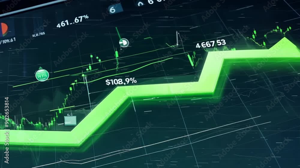 Growth and success in finance: a digital market chart showing data trends and heartbeat signals Growth and success in finance: a digital market chart showing data trends and heartbeat signals