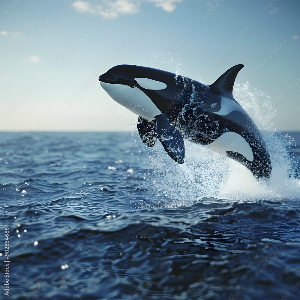 Fototapeta premium Majestic Orca Leaping Out of the Deep Blue Ocean with Power and Grace