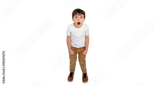 Surprised Young Boy with Clenched Fists