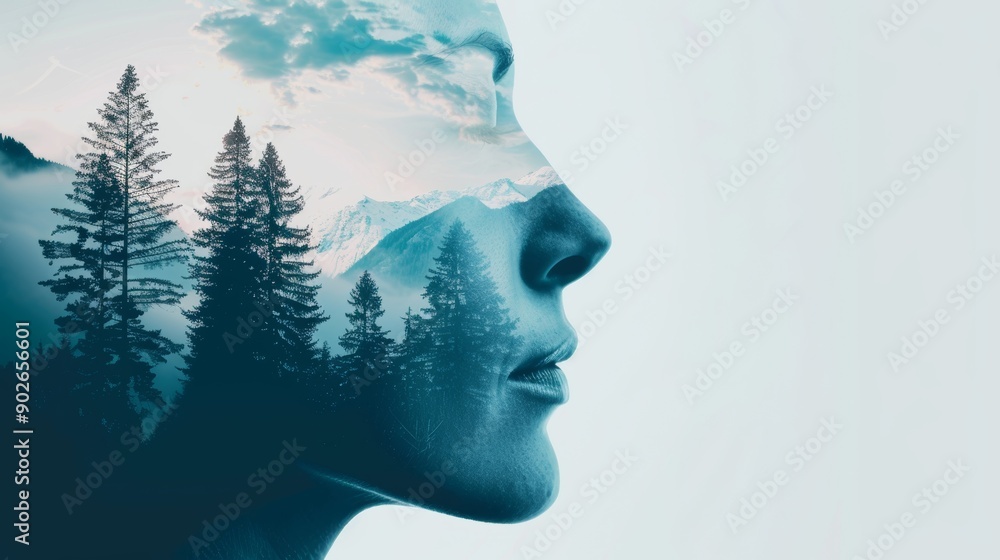 Pharmacist in a double exposure image, combining elements of a futuristic digital interface and a tranquil nature landscape of mountains and forests Pharmacist in a double exposure image, combining elements of a futuristic digital interface and a tranquil nature landscape of mountains and forests