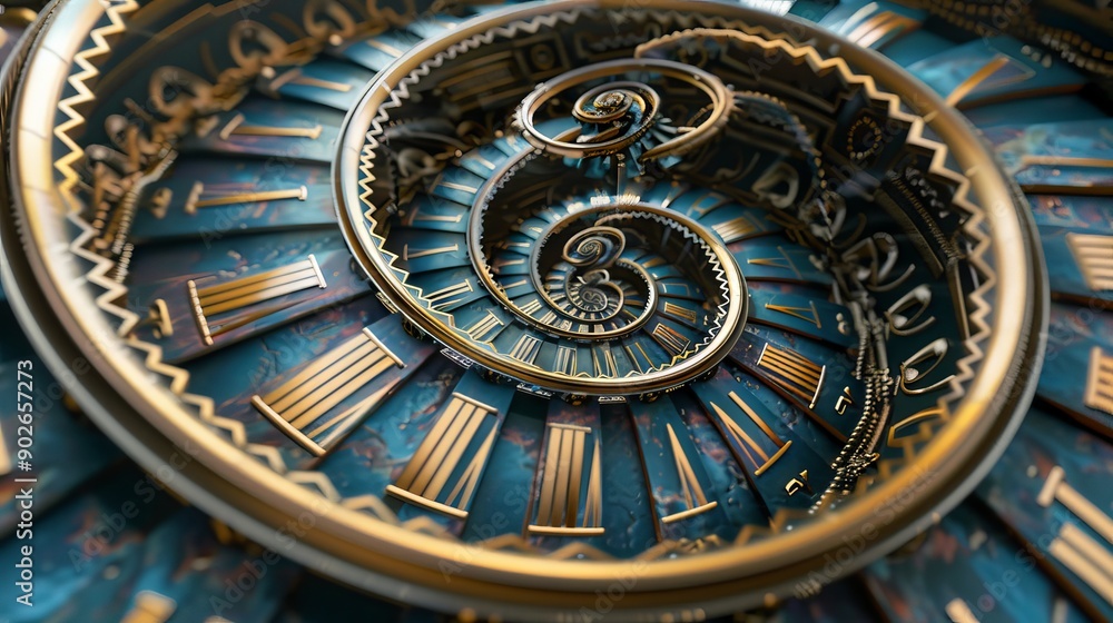 Obraz premium Droste effect background with infinite clock spiral. Abstract design for concepts related to time and deadline. 