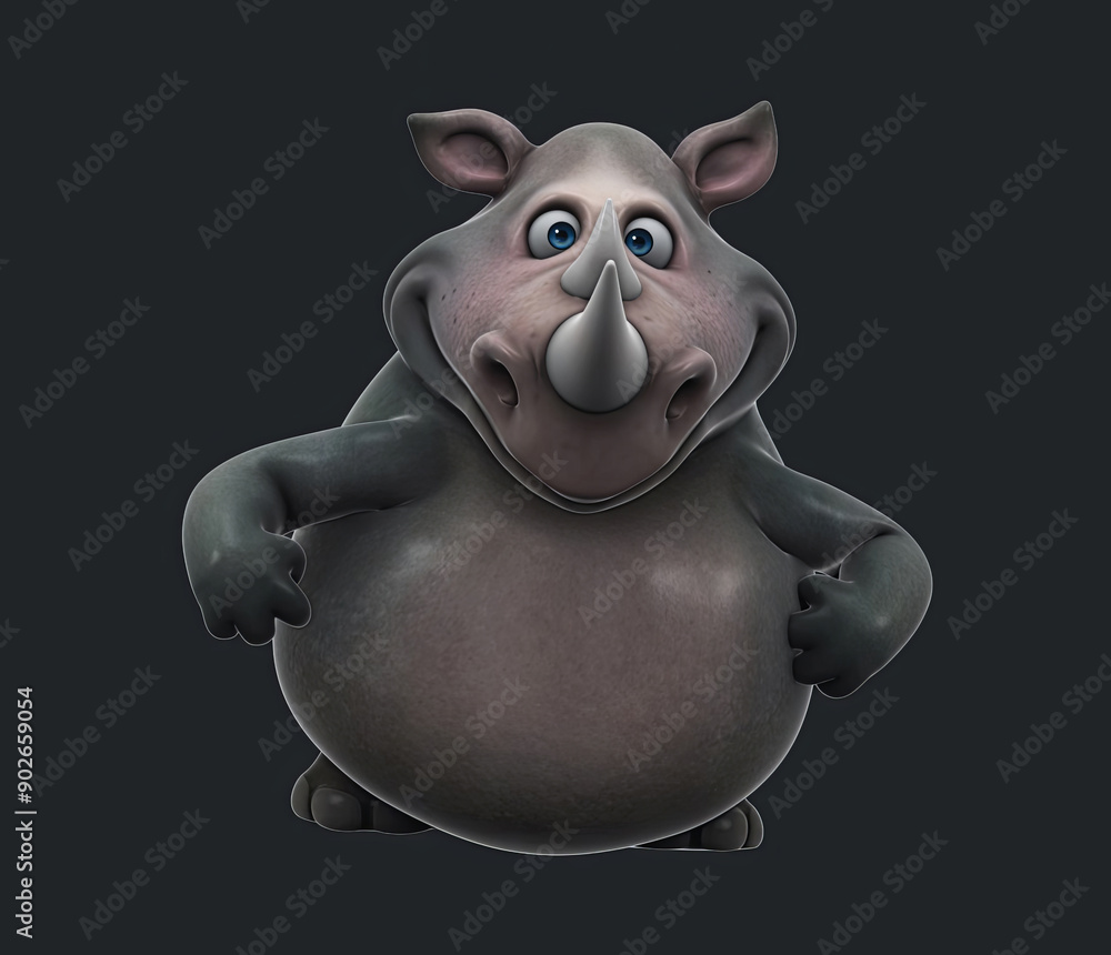Naklejka premium Fun 3D cartoon rhinoceros clapping