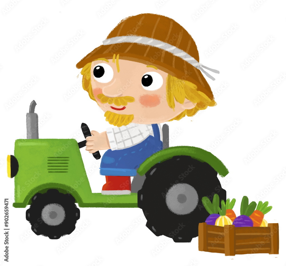 cartoon scene with farmer man working on tractor doing some activity isolated background illustation for children cartoon scene with farmer man working on tractor doing some activity isolated background illustation for children