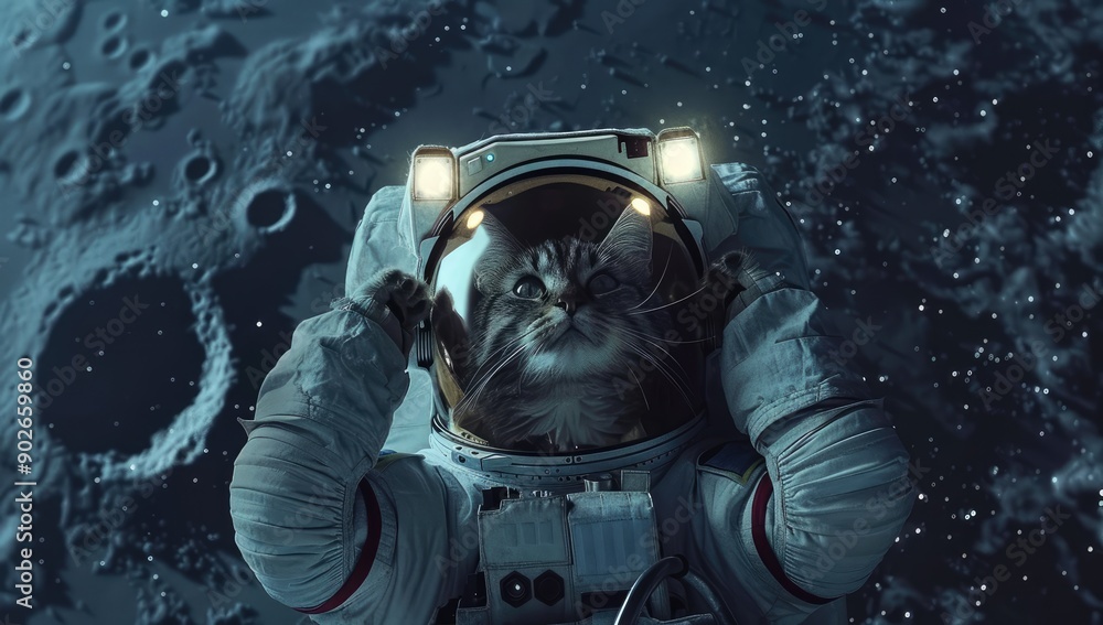 A Cat Astronaut Gazes Into The Vastness Of Space A Cat Astronaut Gazes Into The Vastness Of Space