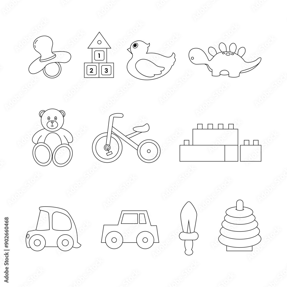 Fototapeta premium Vector Set of Playful Kids Stuff and Toys Illustration for Children's Products