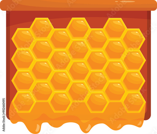 Honeycomb dripping with honey inside wooden frame is making your mouth water