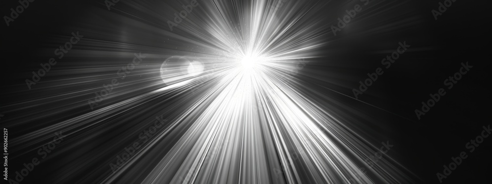 White central light emitting beams on a black background. White central light emitting beams on a black background.