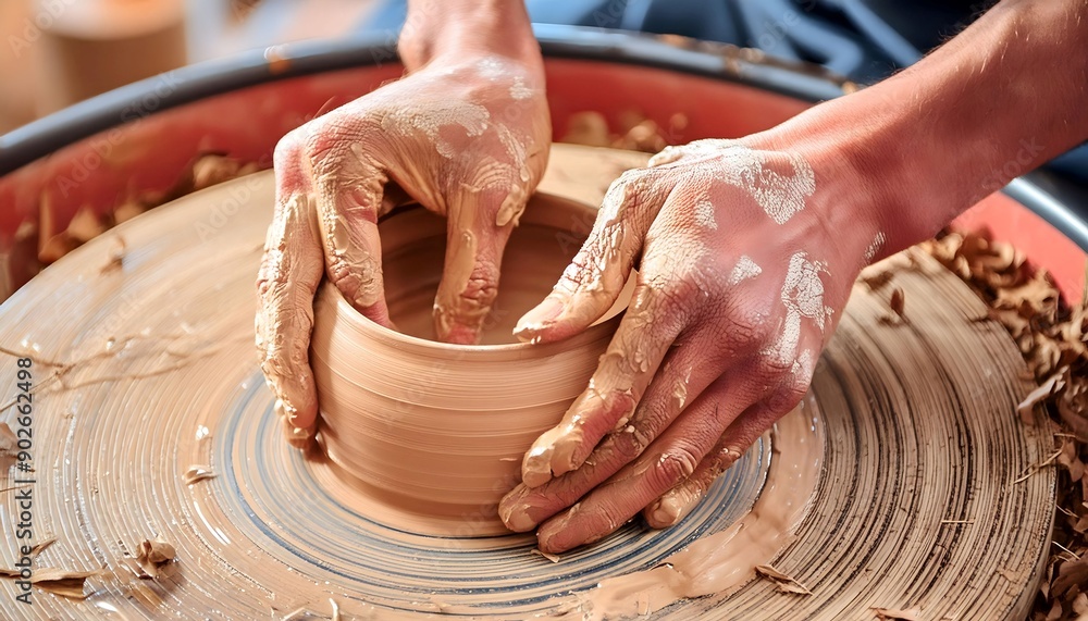 Creating Pot on Pottery Wheel Creating Pot on Pottery Wheel