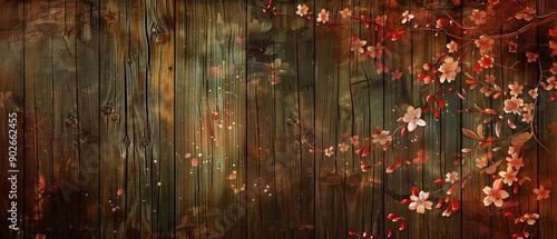 Asian design featuring a Japanese background with floral components and a wooden pattern feel, Generative AI (1)