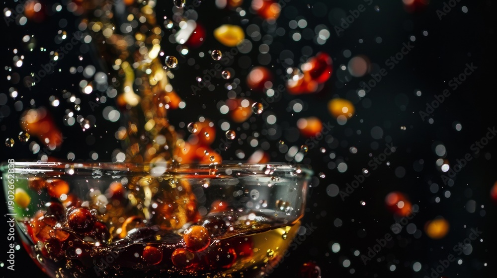 Dynamic splash of a drink with berries Dynamic splash of a drink with berries