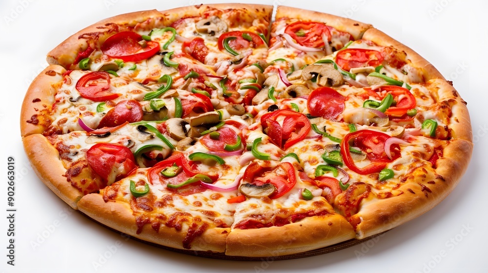 A delicious pizza with pepperoni, mushrooms, peppers, and onions. A delicious pizza with pepperoni, mushrooms, peppers, and onions.