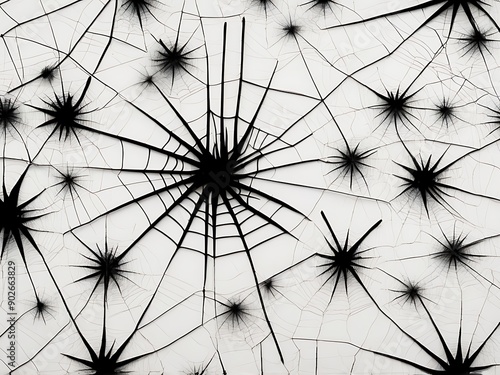 Dark spider webs abstract background illustration, black webs on solid white background