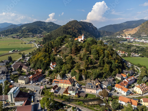 Obraz na płótnie drone view of village Deutschfeistritz in Styria, Austria w salonie