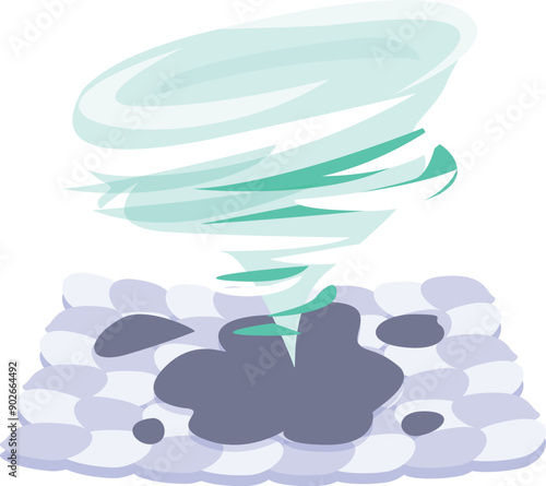 Green cartoon tornado touching the ground, illustration on the theme of natural disasters and cataclysms