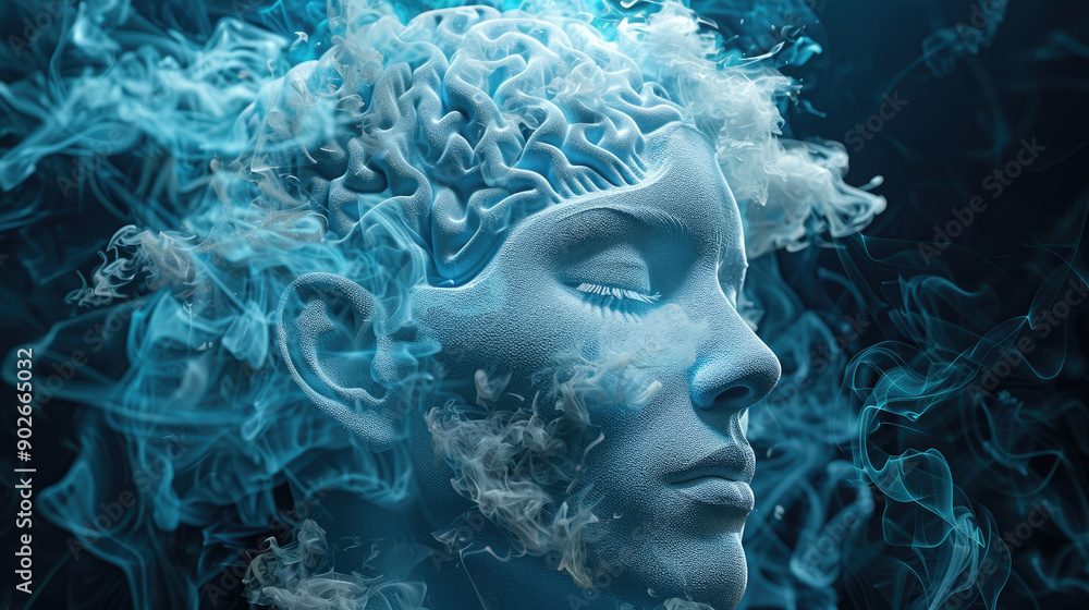 Explore the depths of mental state with this abstract 3D head image featuring swirling smoke, perfect for covers or discussions on mental health and awareness. Explore the depths of mental state with this abstract 3D head image featuring swirling smoke, perfect for covers or discussions on mental health and awareness.