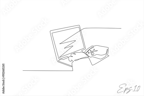continuous line vector illustration design of hands typing on laptop
