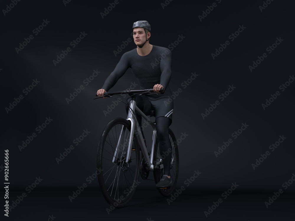 Obraz premium 3D render : the portrait of a male character with a bicycle with the studio background 