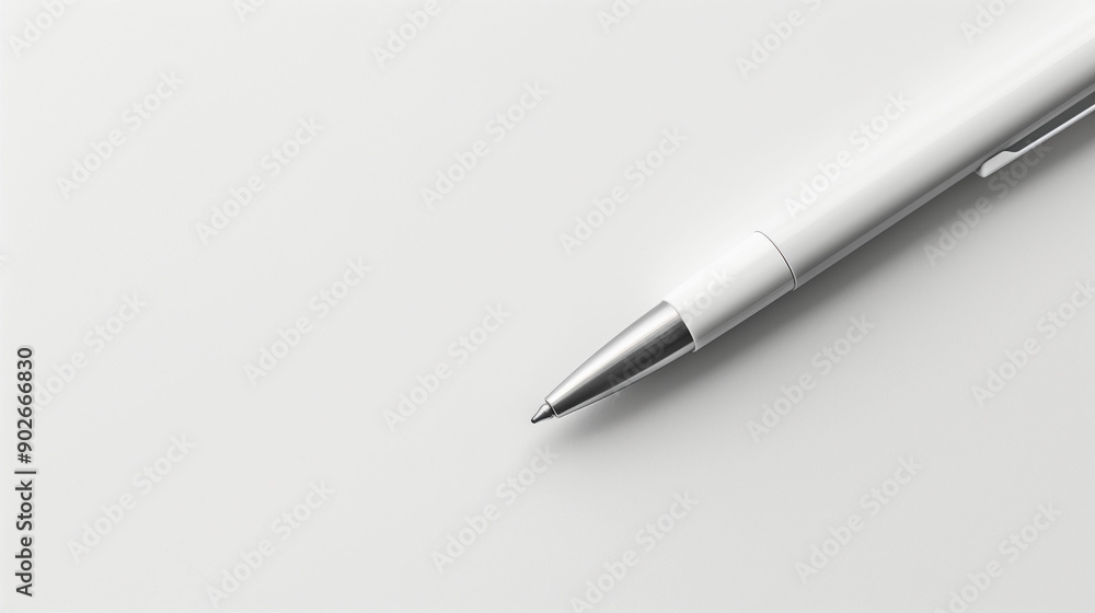 Single White Pen With Cap Off Positioned Diagonally on Clean Surface in Bright Lighting Single White Pen With Cap Off Positioned Diagonally on Clean Surface in Bright Lighting