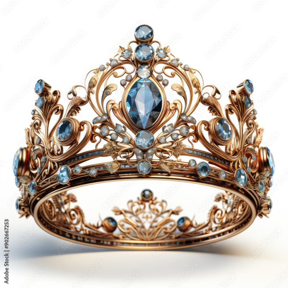 Fototapeta premium Watercolor golden tiara isolated on a transparent, clipart Illustration, Generative Ai