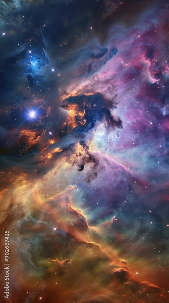 A vibrant interstellar cloud with star formations A vibrant interstellar cloud with star formations