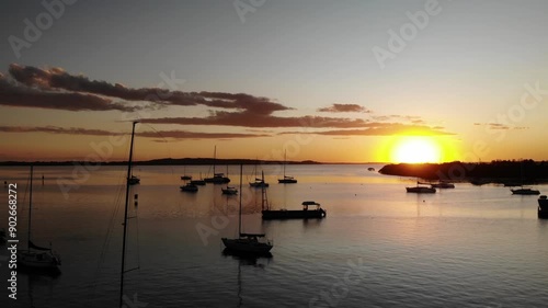 Aerial Marina bay port sunset sailing boat Drone 4k photo