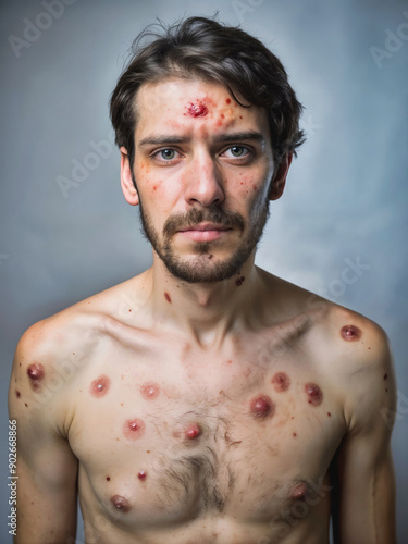 Man with malignant wounds on his body Seven Plagues of book of Revelation photo