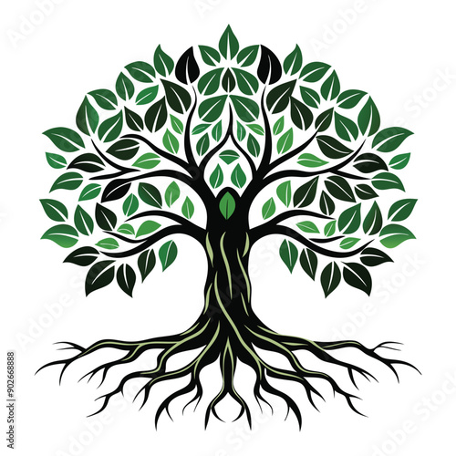 Colourful tree with roots or banyan tree illustration vector art design