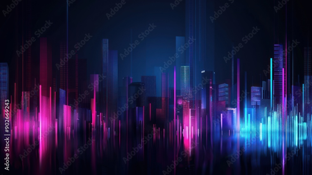Neon Cityscape with Vibrant Hues Neon Cityscape with Vibrant Hues