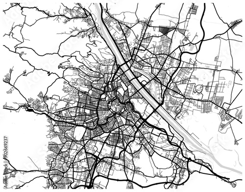 Monochrome city map with road network of Vienna
