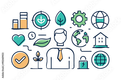  corporate social responsibility editable stroke outline icon set Vector illustration on white background.
