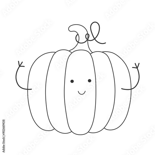 Vector Illustration of Children Healthy Nutrition Concept with a Cute Doodle Funny Pumpkin. Baby Vegetable Character or Mascot