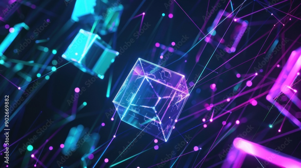 Abstract Digital Network with Glowing Cubes Abstract Digital Network with Glowing Cubes