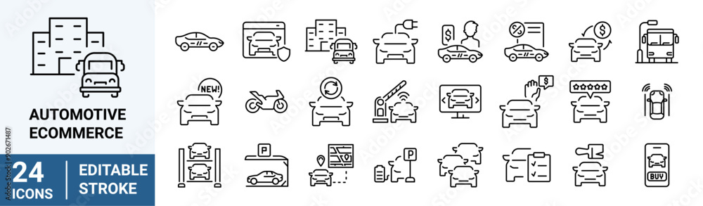 Automotive eCommerce web line icon. Vehicle Parts, Elite Garage, Automotive Tools, Auto Care, Car Electronics, Vehicle Maintenance. Automotive eCommerce web line icon. Vehicle Parts, Elite Garage, Automotive Tools, Auto Care, Car Electronics, Vehicle Maintenance.