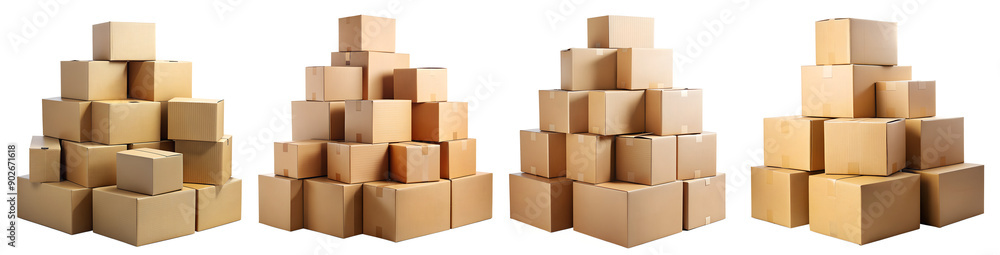 Set of different cardboard boxes on transparent background. Moving and storage concept. Set of different cardboard boxes on transparent background. Moving and storage concept.