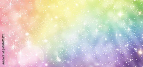 A rainbow pastel background with soft white stars and sparkles, perfect for creating cute nursery art in light pink, yellow, green, and purple colors, cute and artistic.