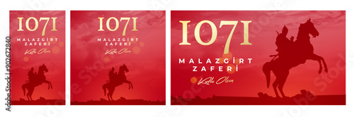 1071 August 26, Malazgirt Zaferi Kutlu Olsun. (Happy Malazgirt Victory) Greeting card, banner, social media template, banner vector illustration.