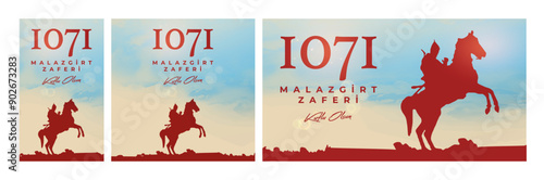 1071 August 26, Malazgirt Zaferi Kutlu Olsun. (Happy Malazgirt Victory) Greeting card, banner, social media template, banner vector illustration.