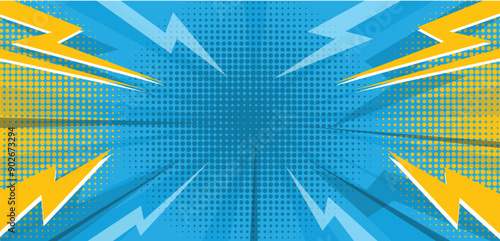 Vintage pop art comic blue background. Banner vector illustration	