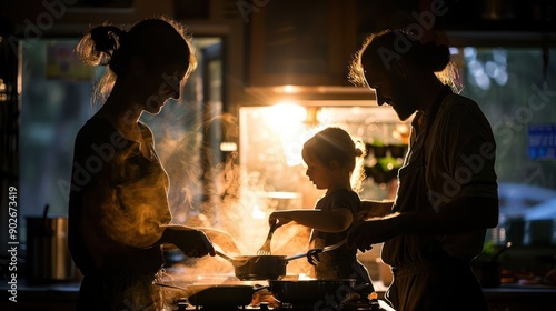 Wallpaper Mural A family of three cooks together in a kitchen Torontodigital.ca