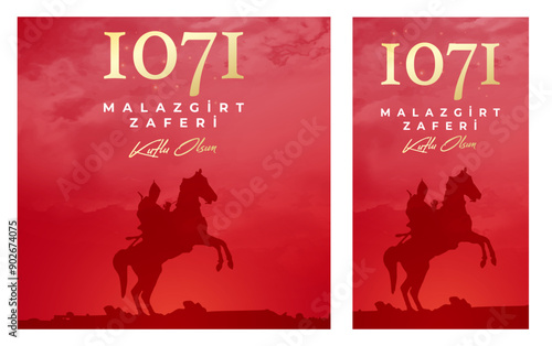 1071 August 26, Malazgirt Zaferi Kutlu Olsun. (Happy Malazgirt Victory) Greeting card, banner, social media template, banner vector illustration.