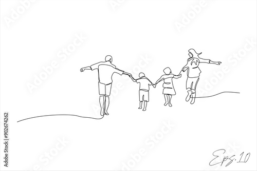 continuous line vector illustration design of a family holding hands