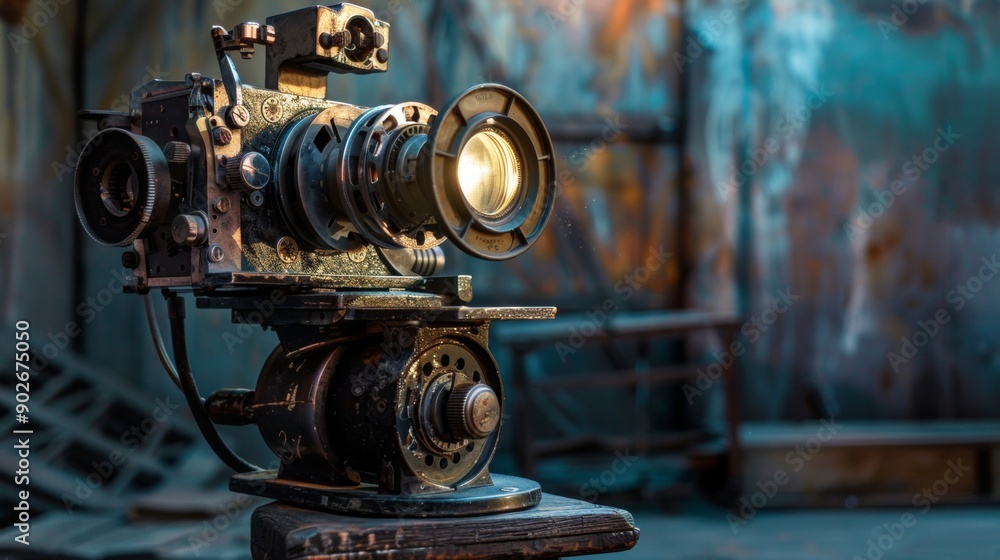 Fototapeta premium Vintage movie camera in artistic lighting