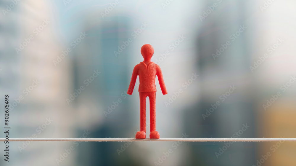 Explore a 3D figure on a tightrope, symbolizing mental balance. Ideal ...