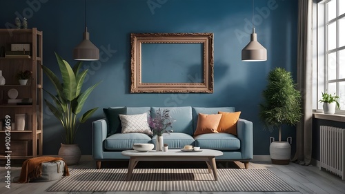 Modern creative living room interior design backdrop featuring stylish decor and furniture, creating a comfortable and elegant space