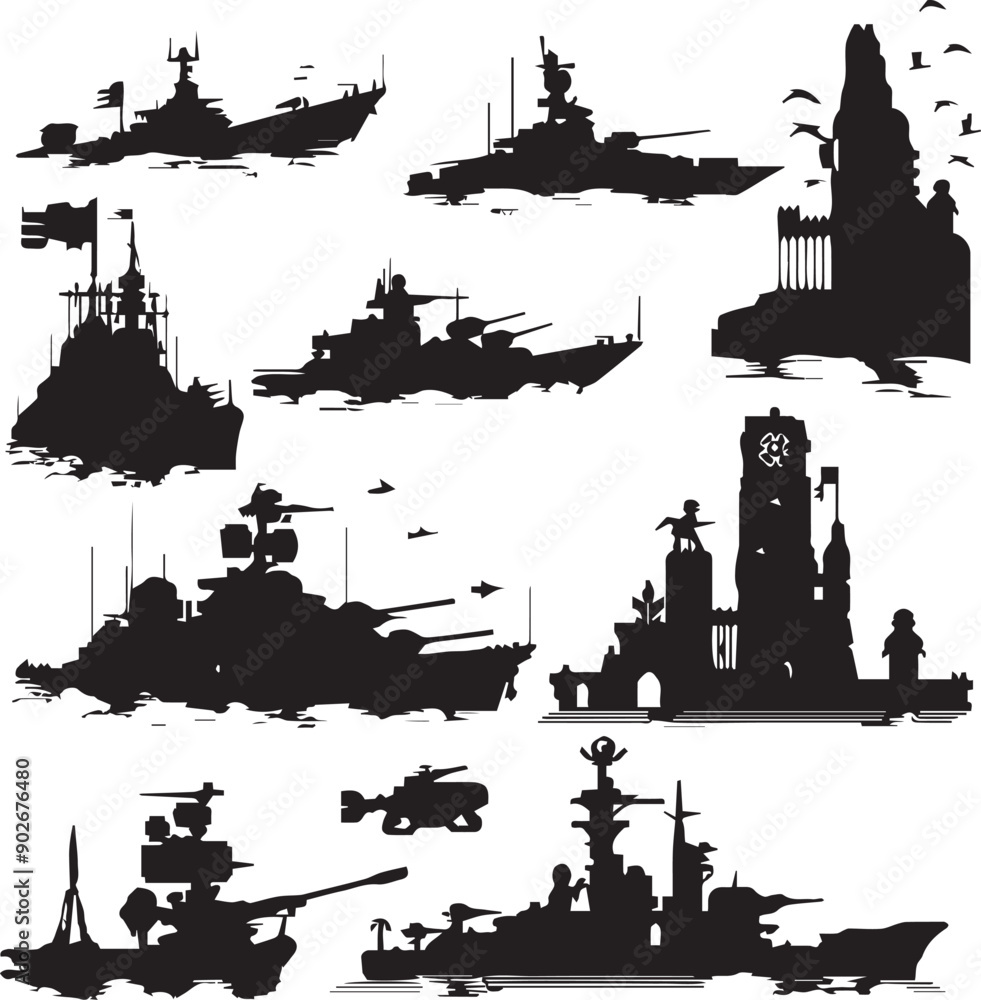 Obraz premium War Machine Shadowy Silhouette Vector Art Pack