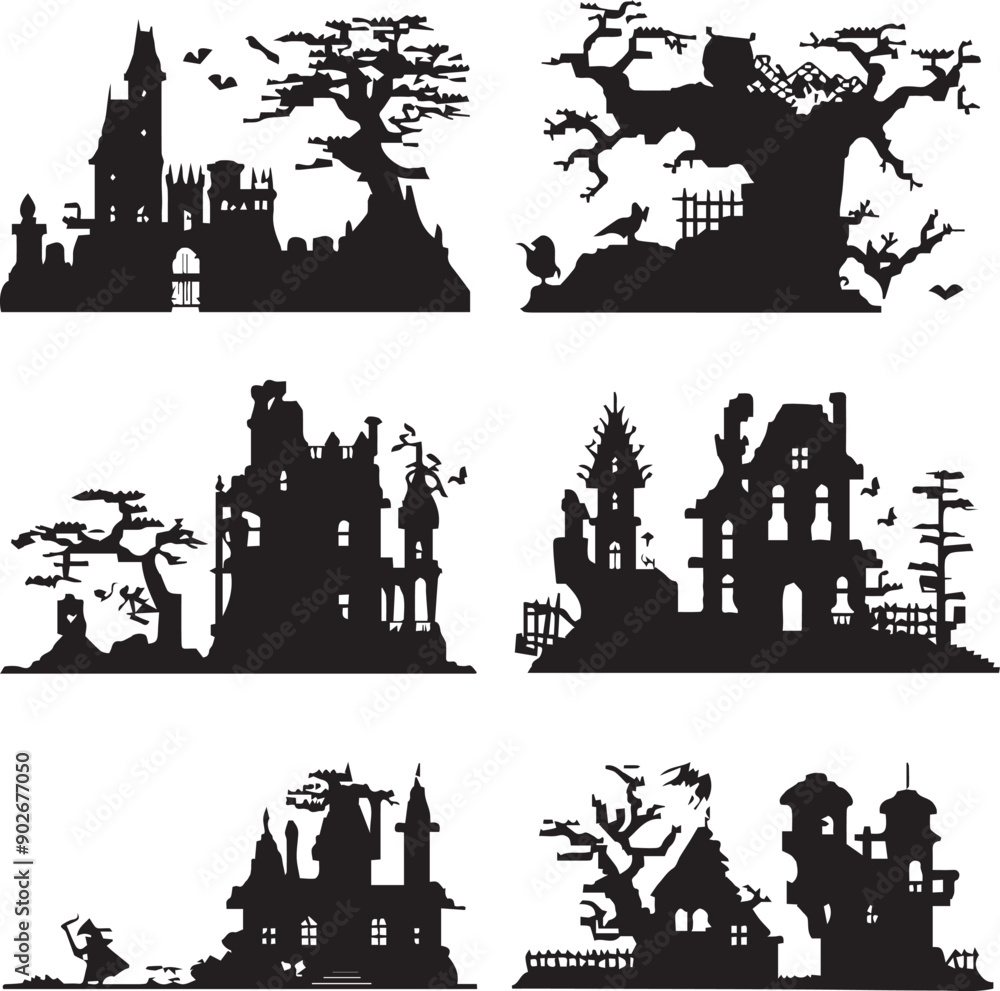 Obraz premium Halloween Elegant Silhouette Vector Illustrations