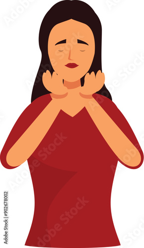 Young woman covering her face with her hands, feeling ashamed and shy